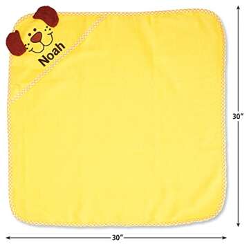 Lillian Vernon Hooded Animal Personalized Towel for Babies - Yellow Puppy, 100% Cotton, Large 30 x 30 inch Size, Machine Washable, Custom Embroidered