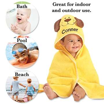 Lillian Vernon Hooded Animal Personalized Towel for Babies - Yellow Puppy, 100% Cotton, Large 30 x 30 inch Size, Machine Washable, Custom Embroidered