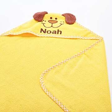 Lillian Vernon Hooded Animal Personalized Towel for Babies - Yellow Puppy, 100% Cotton, Large 30 x 30 inch Size, Machine Washable, Custom Embroidered