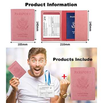 Remocc Passport and Vaccine Card Holder Combo PU Leather Passport Holder Covers with Waterproof Vaccine Card Slot, Passport Cover and Vaccine Card Protector Case for Women Men