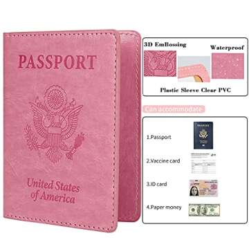 Remocc Passport and Vaccine Card Holder Combo PU Leather Passport Holder Covers with Waterproof Vaccine Card Slot, Passport Cover and Vaccine Card Protector Case for Women Men