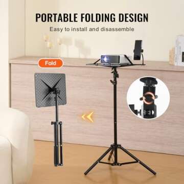 VEVOR Projector Stand, Laptop Stand Tripod Adjustable Height from 26.97 to 63 in, Portable Projector Tripod Stand with Tray & Gooseneck Phone Holder, for Outdoor Movies, Home, Office, Stage or Studio