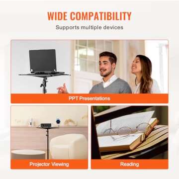 VEVOR Projector Stand, Laptop Stand Tripod Adjustable Height from 26.97 to 63 in, Portable Projector Tripod Stand with Tray & Gooseneck Phone Holder, for Outdoor Movies, Home, Office, Stage or Studio