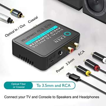 2 Way DAC Digital to Analog + Analog to Digital Audio Converter by Zxen Technology. RCA 3.5mm Coaxial Optical Toslink SPDIF