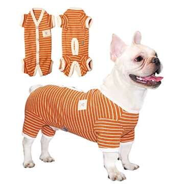 TONY HOBY Female/Male Pet Dog Pajamas Stripes 4 Legged Dog pjs Jumpsuit Soft Cotton Dog Clothes(S, Orange+White-Boys)