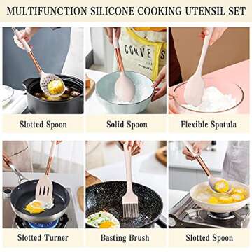 Umite Chef 14 pcs Silicone Cooking Utensils Kitchen Utensil Set - 446°F Heat Resistant, Kitchen Gadgets Tools Set with Copper Stainess Steel Handles for Non-Stick Cookware (Khaki)