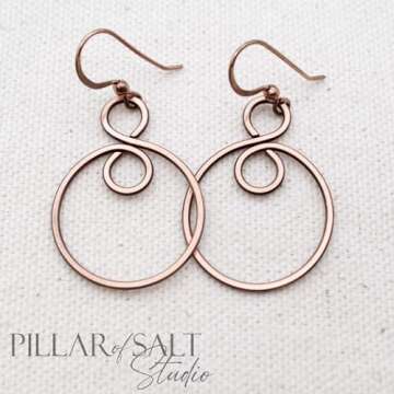 Pillar of Salt Studio Handcrafted Earrings Solid Copper Infinity Hoop Wire Wrapped Earrings (Antiqued Copper, Small, 1-1/4" drop)