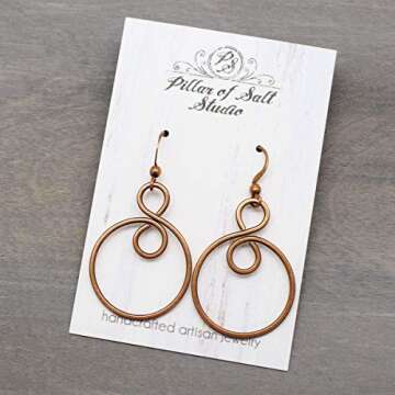 Pillar of Salt Studio Handcrafted Earrings Solid Copper Infinity Hoop Wire Wrapped Earrings (Antiqued Copper, Small, 1-1/4" drop)