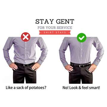 STAY GENT Y-Style Shirt Stays For Men with Non-Slip Locking Clamps and Adjustable Elastic Straps, Black - Free cutting to fit your length