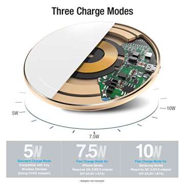 TOZO W1 Wireless Charger, 10W Qi-Certified Charging Pad with Aviation Aluminum Computer Numerical Control Technology Compatible with iPhone 16/16 Plus/16 Pro Max/15 14 13 12 and Samsung Galaxy Series