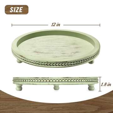 Handmade Wooden Decorative Tray, Small Beaded Coffee Table Tray Decor, Sage Round Serving Tray for Coffee Table, Dining Room Table Entryway and Living Room Table