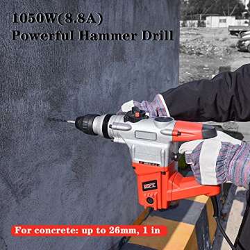 1-Inch SDS-Plus Rotary Hammer Drill, MPT 8.8 Amp Power Hammer Drill, 3 Functions Hammer Drill Heavy Duty for Concrete, Including Chisels, Drill Bits, Grease with Case