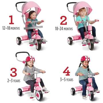 Radio Flyer Toddler Tricycle and Stroller, w/ Adjustable Seat for 9 Months to 5 Years Old, Pink