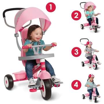 Radio Flyer Toddler Tricycle and Stroller, w/ Adjustable Seat for 9 Months to 5 Years Old, Pink