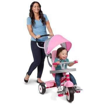 Radio Flyer Toddler Tricycle and Stroller, w/ Adjustable Seat for 9 Months to 5 Years Old, Pink