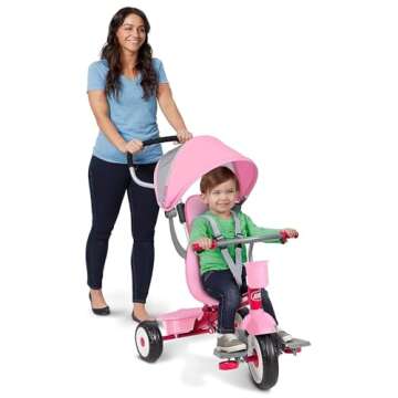 Radio Flyer Toddler Tricycle and Stroller, w/ Adjustable Seat for 9 Months to 5 Years Old, Pink