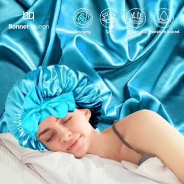 Silk Satin Hair Bonnet for Women - Aqua