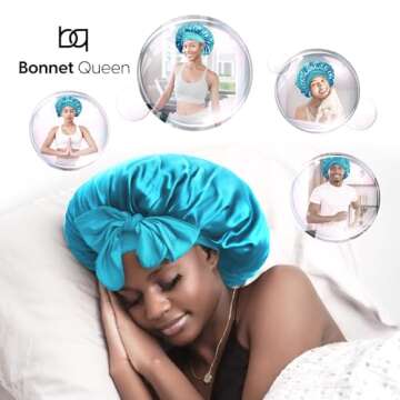 Silk Satin Hair Bonnet for Women - Aqua