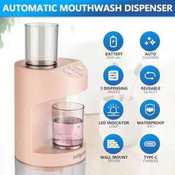 ZOFGENOW Automatic Mouthwash Dispenser for Bathroom,Bathroom Accessories 19.4 Fl Oz Dispensers with Magnetic Cups,Wall Mounted Dispenser,Suitable for All Age Groups,Pink