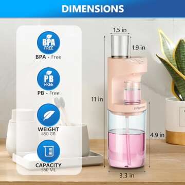 ZOFGENOW Automatic Mouthwash Dispenser for Bathroom,Bathroom Accessories 19.4 Fl Oz Dispensers with Magnetic Cups,Wall Mounted Dispenser,Suitable for All Age Groups,Pink