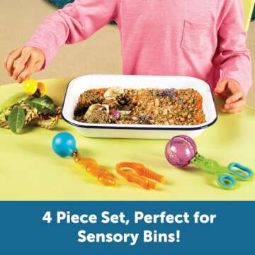 Learning Resources Helping Hands Fine Motor Tool Set Toy - 4 Pieces, Ages 3+ Fine Motor and Sensory Play Toys, Toddler Tweezers, Sensory Bin Toys