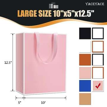 Pink Gift Bags Large YACEYACE 20Pcs 10"x5"x13" Pink Gift Bags with Ribbon Handles Pink Heavy Duty Thick Paper Shopping Bags Boutique Bags Pink Shopping Bags for Boutique, Small Business, Retail, Shop,