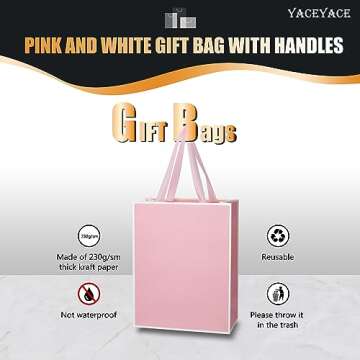 Pink Gift Bags Large YACEYACE 20Pcs 10"x5"x13" Pink Gift Bags with Ribbon Handles Pink Heavy Duty Thick Paper Shopping Bags Boutique Bags Pink Shopping Bags for Boutique, Small Business, Retail, Shop,