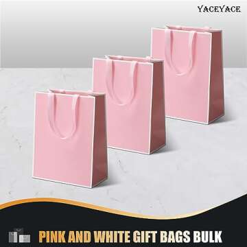 Pink Gift Bags Large YACEYACE 20Pcs 10"x5"x13" Pink Gift Bags with Ribbon Handles Pink Heavy Duty Thick Paper Shopping Bags Boutique Bags Pink Shopping Bags for Boutique, Small Business, Retail, Shop,