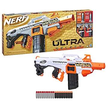 Nerf Ultra Select Fully Motorized Blaster, Fire for Distance or Accuracy, Includes Clips and Darts, Outdoor Games and Toys, Automatic Electric Full Auto Toy Foam Blasters