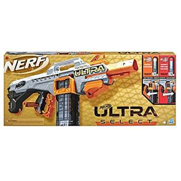 Nerf Ultra Select Fully Motorized Blaster, Fire for Distance or Accuracy, Includes Clips and Darts, Outdoor Games and Toys, Automatic Electric Full Auto Toy Foam Blasters