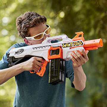 Nerf Ultra Select Fully Motorized Blaster, Fire for Distance or Accuracy, Includes Clips and Darts, Outdoor Games and Toys, Automatic Electric Full Auto Toy Foam Blasters