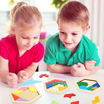 Wooden Hexagon Puzzle Set - 5 Fun Pieces for Kids