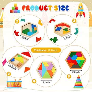 Wooden Hexagon Puzzle Set - 5 Fun Pieces for Kids