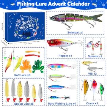 Fishing Advent Calendar 2024 for Men Teen Boys Adult Fishing Lures Advent Calendar 2024 for Christmas Countdown Bass Lures Swimbait for Freshwater Saltwater Advent Fishing Gear Christmas Calendar 2024