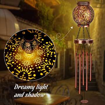 Wind Chimes Outdoor Sun Solar Lantern, 38" Gifts for Mom Hanging Solar Wind Chimes for Outside, Windchimes Outdoors Garden Decor Wind Chime Patio Yard, Christmas Memorial Gifts for Women