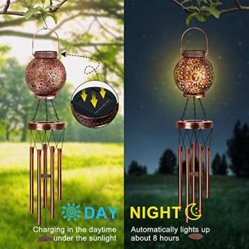 Wind Chimes Outdoor Sun Solar Lantern, 38" Gifts for Mom Hanging Solar Wind Chimes for Outside, Windchimes Outdoors Garden Decor Wind Chime Patio Yard, Christmas Memorial Gifts for Women