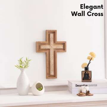 BAYSBAI Wooden Cross, Hanging Crucifix Wall Cross Catholic, Decorative Crosses for the Wall, Christian Baptism Confirmation Gift