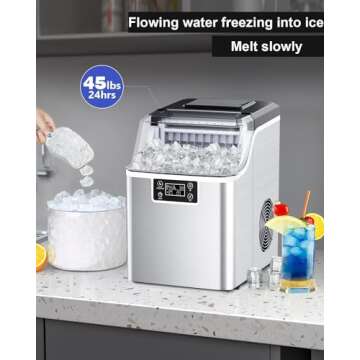 Kndko Ice Makers Countertop, 45Lbs/Day, 2 Ways to Add Water, Countertop Ice Maker, 24 Pcs Ready in 13 Mins, Self Cleaning Ice Maker, 24H Timer, Perfect for Home Bar RV, Stainless Steel Ice Maker