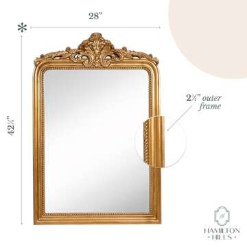 Hamilton Hills 28x42 inch Vintage Gold Mirror | French Baroque & Antique Arched Mirror for Wall Decor | Gold Bathroom Mirror | Ornate Entryway Mirrors for Wall | Decorative Fancy Vanity to Hang