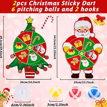 chiazllta Christmas Games for Kids Xmas Trees and Santa Claus Dart Board with Sticky Balls Christmas Party Toys Indoor/Outdoor Sport Fun Party Games 2 Dart Board / 6 Balls/2 Hooks