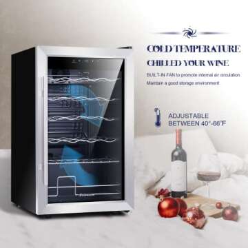 Kalamera Mini Fridge Wine Cooler, 24 Bottle Compressor Freestanding Wine Refrigerator - Single Zone with Stainless Steel Glass Door for Home, Office, Bar, 41°F to 64°F, Drink Fridge.