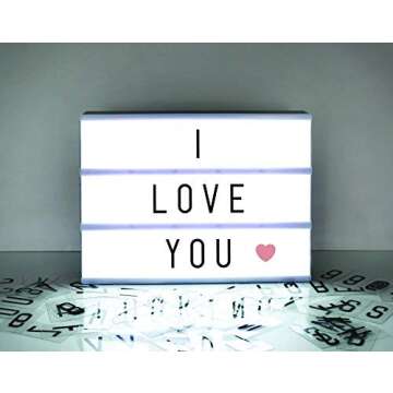 A4 Cinematic Light Box Sign - 105 Letters and Colour Emojis - USB or Battery Operated - USB Cable Included - Vintage Cinema LED Sign