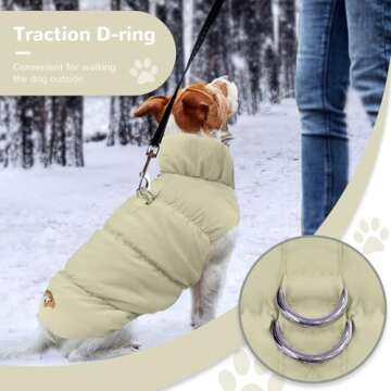 ABRRLO Winter Warm Dog Jacket for Small Medium Dogs Cat Cold Weather Coats with Harness Paded Dog Fleece Vest Waterproof Windproof Dog Snow Jacket Pet Puppy Clothes (Khaki,XXL)