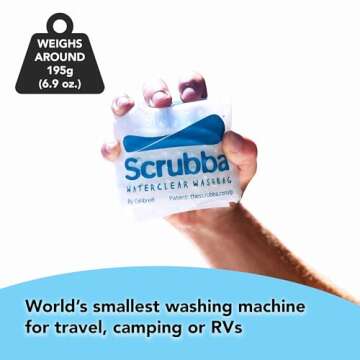 Scrubba Waterclear Wash Bag Portable Washing Machine - New Water Inlet/Outlet for easy rinsing - Manual Portable Washer for Travel, Camping, Laundry, Baby Clothes - Travel Essentials, Gift - 6.9 oz