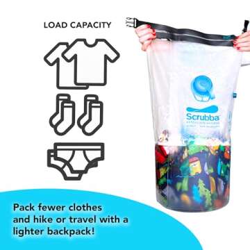 Scrubba Waterclear Wash Bag Portable Washing Machine - New Water Inlet/Outlet for easy rinsing - Manual Portable Washer for Travel, Camping, Laundry, Baby Clothes - Travel Essentials, Gift - 6.9 oz