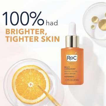 RoC Multi Correxion Revive + Glow 10% Active Vitamin C Serum for Face, Daily Anti-Aging Wrinkle and Skin Tone Skin Care Treatment, Brightening Serum, Stocking Stuffers for Men & Women, 1 oz