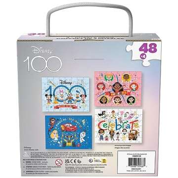 Disney100 Anniversary Puzzles, 4 Pack 48-Piece Jigsaw Puzzles in Storage Box, Puzzles for Kids Ages 4-8