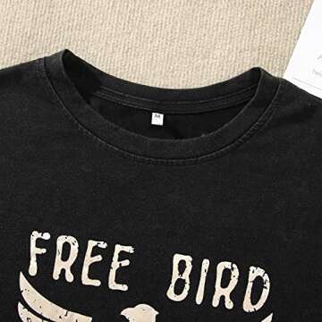 KEKEMI Vintage Rock Band Tshirts Women Retro Free Bird Western Graphic Tees Country Music Shirts Casual Short Sleeve Tops(Black-73,Large)