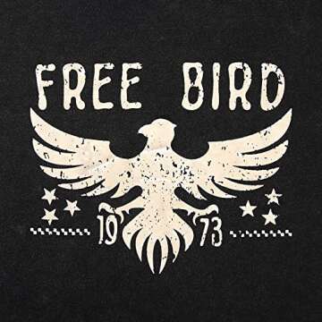 KEKEMI Vintage Rock Band Tshirts Women Retro Free Bird Western Graphic Tees Country Music Shirts Casual Short Sleeve Tops(Black-73,Large)