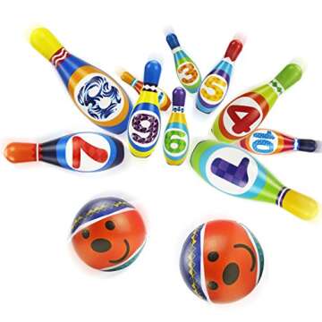 iPlay, iLearn Kids Bowling Toys Set, Toddler Indoor Outdoor Activity Play Game, Soft 10 Foam Pins & Two Balls Playset, Educational, Birthday Party Gift for 18 24 Months, 2 3 Year Old Children Boy Girl